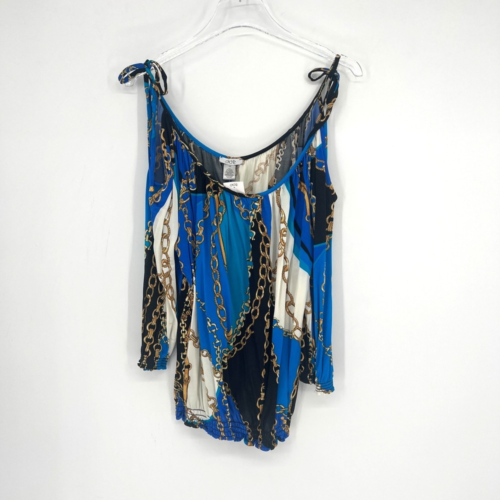 Vtg Cache‎ Top Womens XS Chainlink Mob Wife Y2K Old Money Cold Shoulder